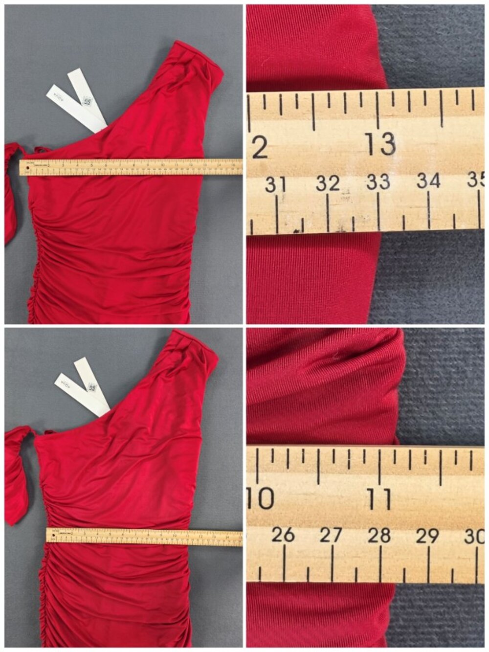 AQUA Red One Shoulder Ruched Bodycon Mini Dress XS NWT Cocktail Party - Picture 6 of 7